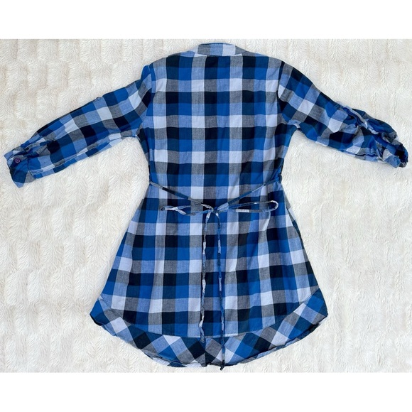 TBF Blue Plaid Button Down Quarter Length Sleeve Flannel Dress - Picture 10 of 17